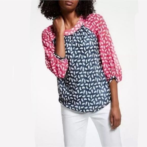 Boden Tops - Boden Sylvie Brush Stroke Pink Blue Blouse Top 8 Career Preppy Coastal Flaw
